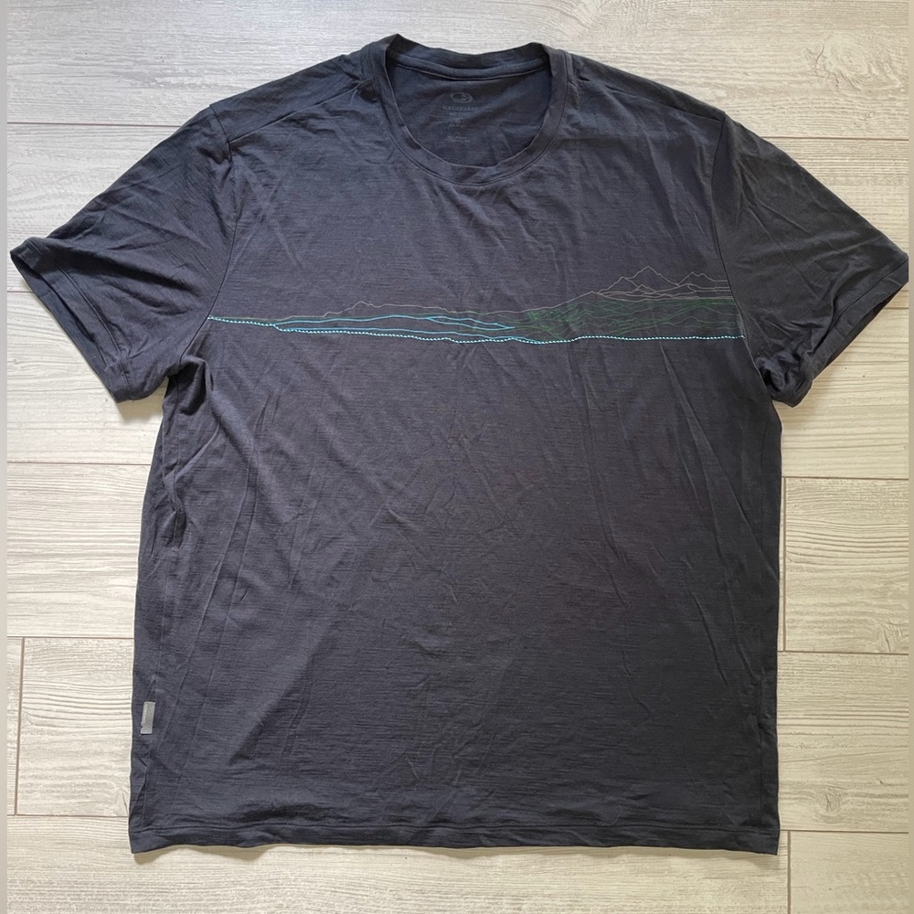 Icebreaker Tech Lite Merino Wool SS T-Shirt Waterline Mountain Graphic Size XL